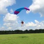 Person landing with parachute.